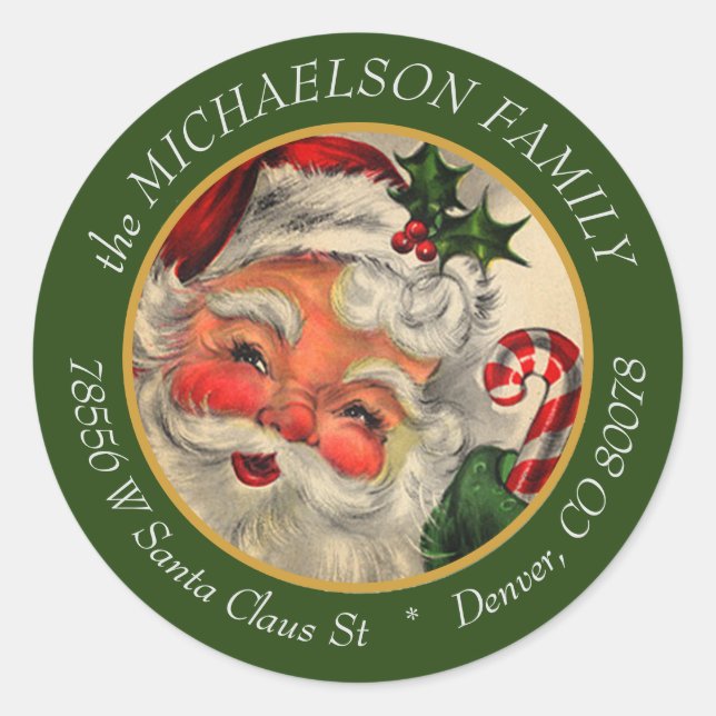 Sticker Rond Adresse de retour de Noël de Père Noël traditionne (Devant)