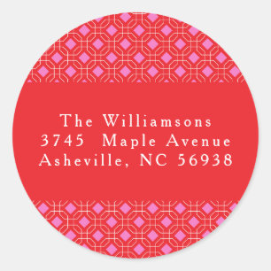Sticker Rond Adresse de retour de Noël rouge rose MidCentury Mi