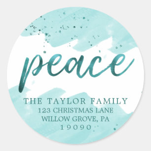 Sticker Rond Adresse de retour de Noël turquoise d'aquarelle de