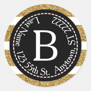 Sticker Rond Adresse de retour de Parties scintillant Black & G