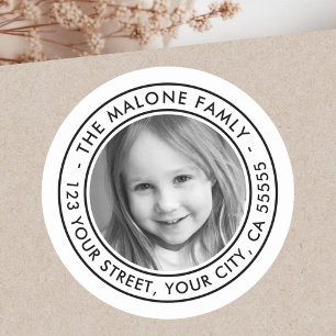 Sticker Rond Adresse de retour de photo de famille blanche mini
