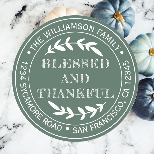 Sticker Rond Adresse de retour de Thanksgiving Rustique Heureux (Créateur téléchargé)