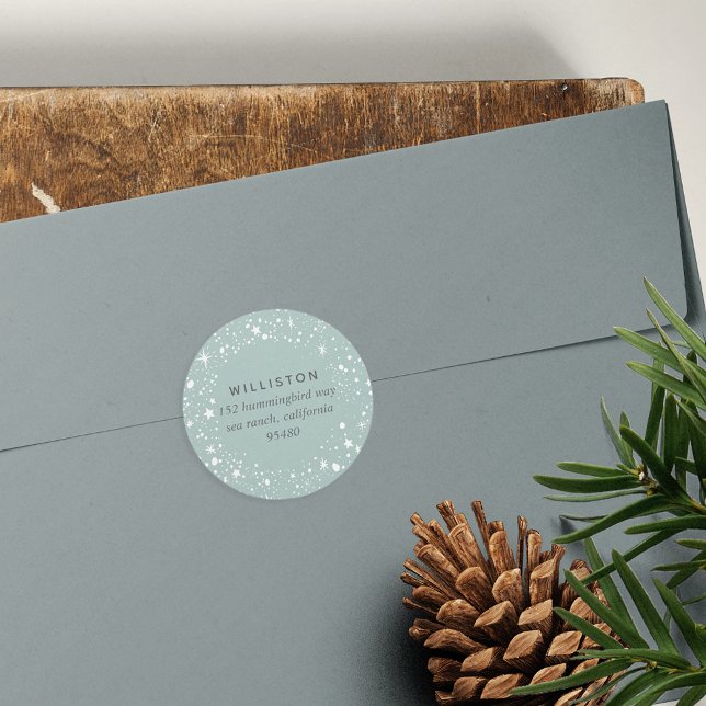 Sticker Rond Adresse de retour de vacances de la frontière étoi (Créateur téléchargé)