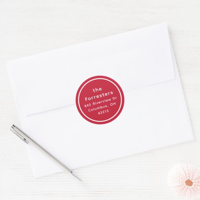 Sticker Rond Adresse de retour de vacances rouge simple (Enveloppe)