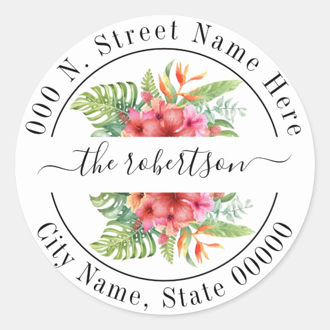 Sticker Rond Adresse de retour des fleurs tropicales (Devant)