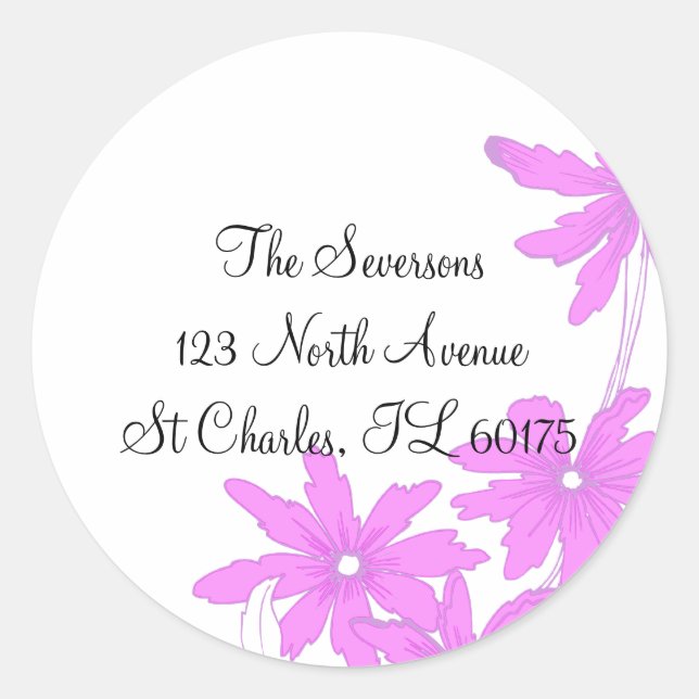 Sticker Rond Adresse de retour des marguerites roses (Devant)