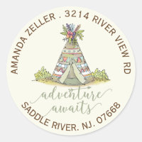 Adresse de retour du Baby shower Teepee Tribal