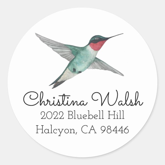 Sticker Rond Adresse de retour du colibri à gorge rubis (Devant)