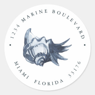 Sticker Rond Adresse de retour du coquillage bleu nutique