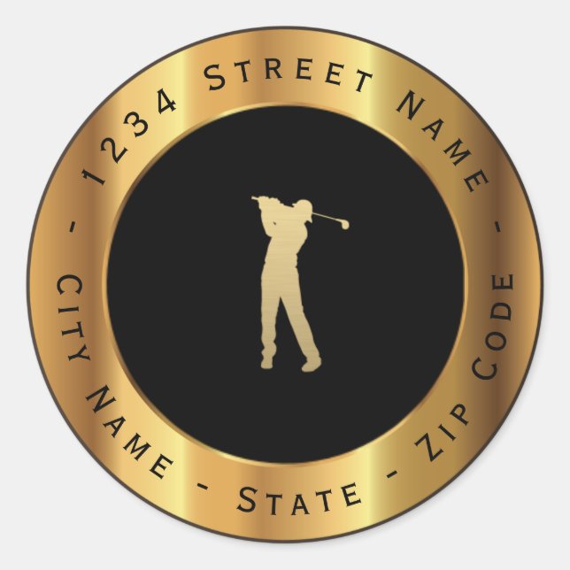 Sticker Rond Adresse de retour du joueur Gold Golf (Devant)