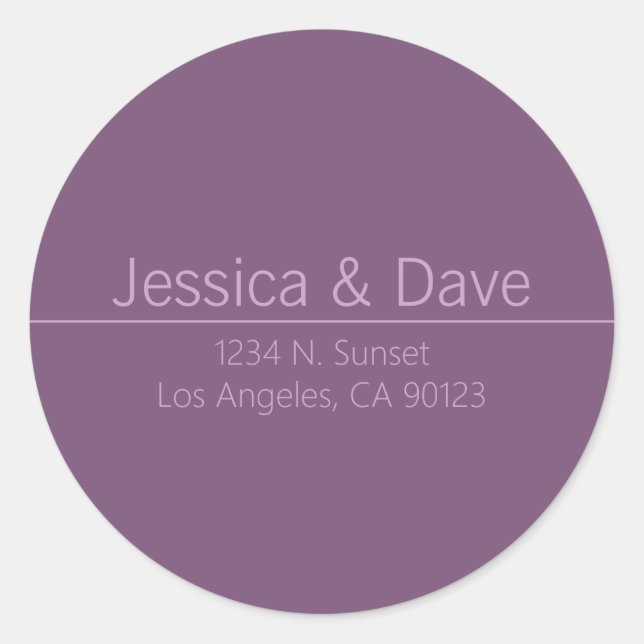 Sticker Rond Adresse de retour du Mariage pourpre classique sim (Devant)