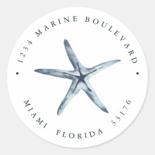 Sticker Rond Adresse de retour du poisson étoilé bleu nuageux