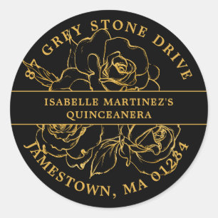 Sticker Rond Adresse de retour du Rose d'or Quinceanera