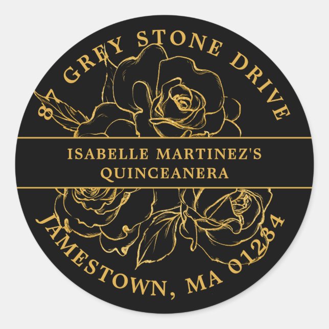 Sticker Rond Adresse de retour du Rose d'or Quinceanera (Devant)