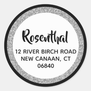 Sticker Rond Adresse de retour Glittery Simple Black and Silver