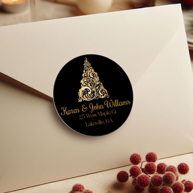 Sticker Rond Adresse de retour Gold de l'arbre de Noël (Créateur téléchargé)