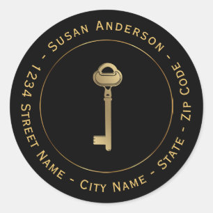 Sticker Rond Adresse de retour Gold Key Real