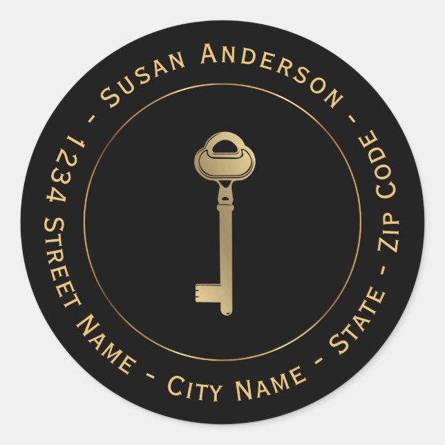 Sticker Rond Adresse de retour Gold Key Real (Devant)