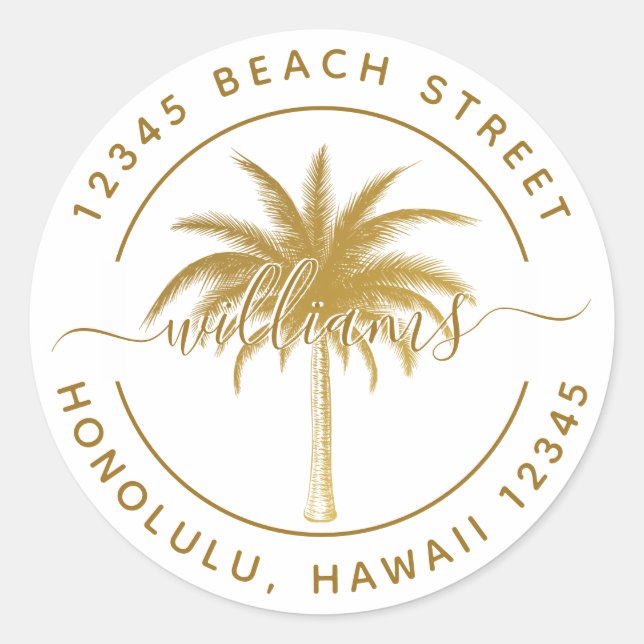 Sticker Rond Adresse de retour Gold Palm Tree (Devant)