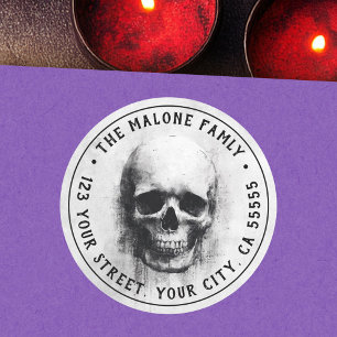Sticker Rond Adresse de retour Halloween crâne effrayant