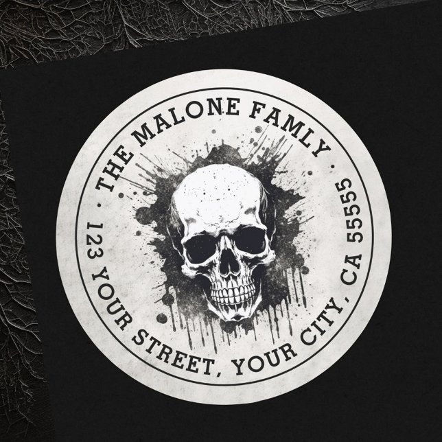 Sticker Rond Adresse de retour Halloween grunge crâne (Skull grunge Halloween return address Classic Round Sticker)