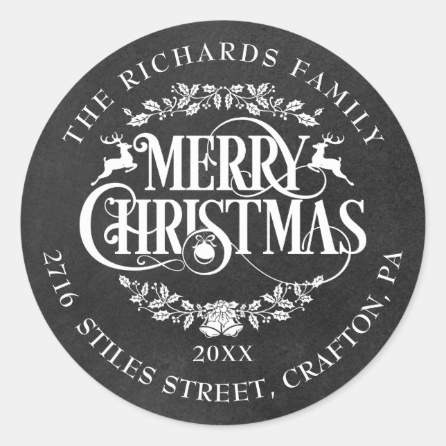 Sticker Rond Adresse de retour Merry Christmas Boho Tableau noi (Devant)