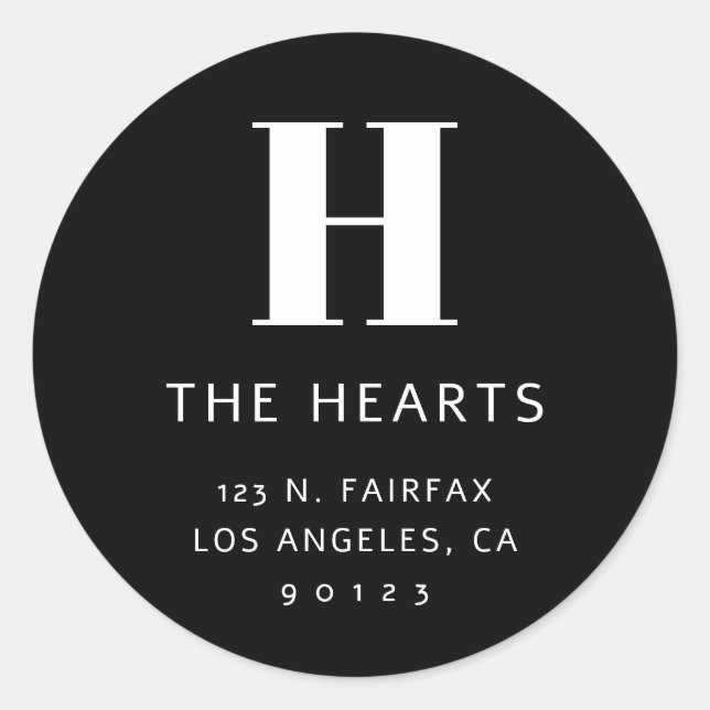 Sticker Rond Adresse de retour moderne éditable & monogramme |  (Devant)