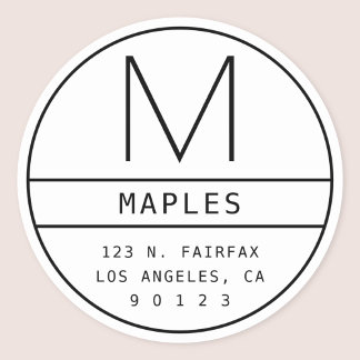Sticker Rond Adresse de retour moderne et monogramme | Blanc et