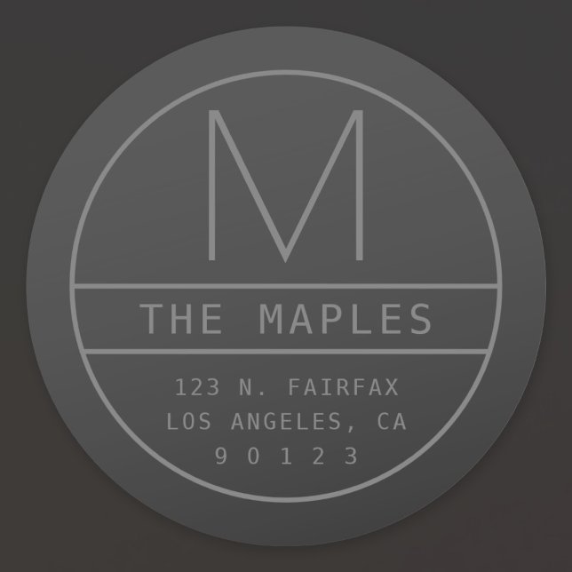 Sticker Rond Adresse de retour moderne et monogramme | gris fon (Créateur téléchargé)