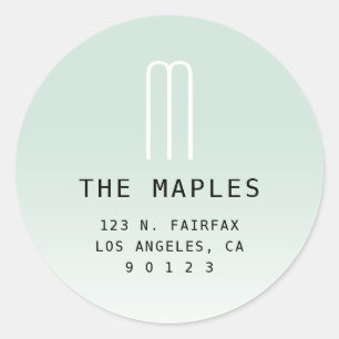 Sticker Rond Adresse de retour moderne et monogramme   Vert cla