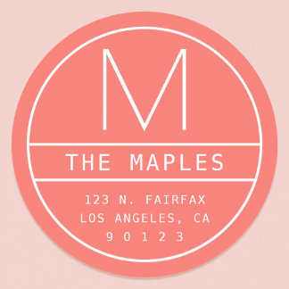 Sticker Rond Adresse de Retour Moderne & Monogramme | Corail Vi