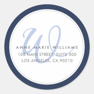 Sticker Rond Adresse de retour monogramme bleu marine minimalis