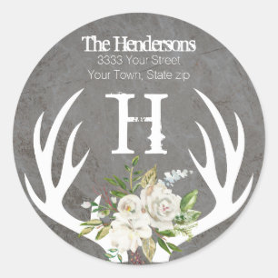 Sticker Rond Adresse de retour Monogramme Floral Bohème Rustiqu