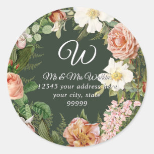 Sticker Rond Adresse de retour Monogramme Floral de Pivoine Ivo