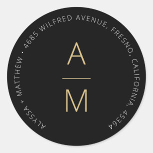 Sticker Rond Adresse de retour noir et or moderne