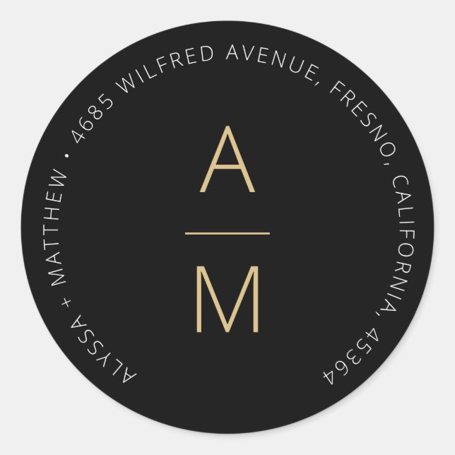 Sticker Rond Adresse de retour Noir + Or Moderne (Devant)
