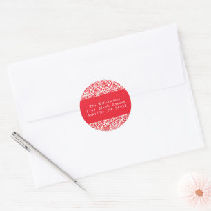 Sticker Rond Adresse de retour personnalisée pour Noël en damas