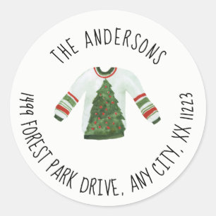 Sticker Rond Adresse de retour ronde de Noël laid de chandail