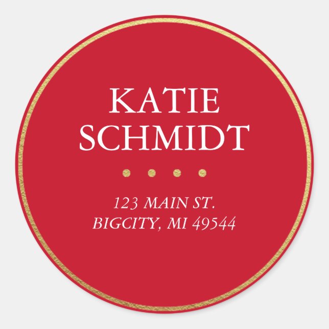 Sticker Rond Adresse de retour rouge de vacances avec Faux Gold (Devant)