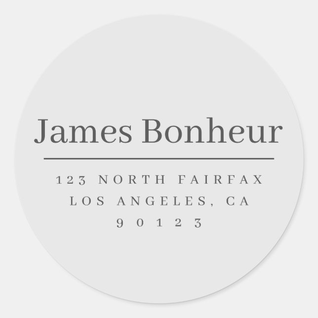 Sticker Rond Adresse de retour simple et moderne clair et gris  (Devant)