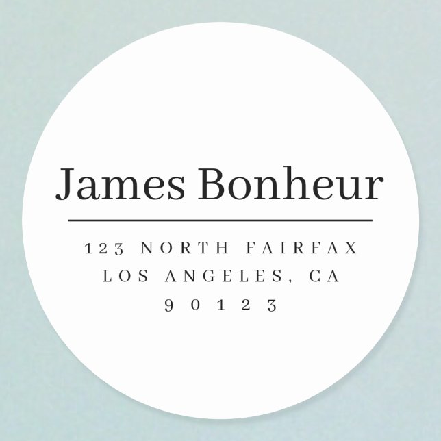 Sticker Rond Adresse de retour simple et moderne noir et blanc (Créateur téléchargé)