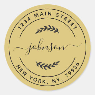 Sticker Rond Adresse de retour simple Gold