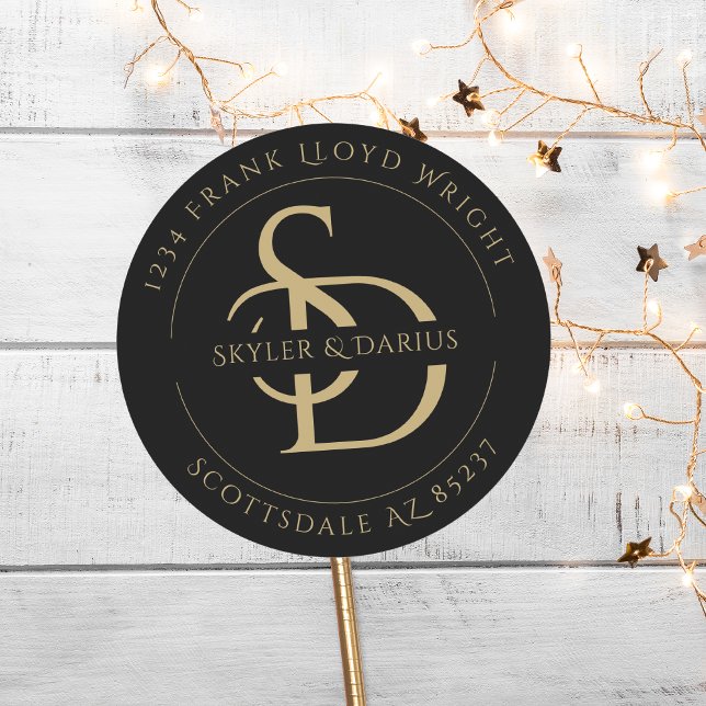 Sticker Rond Adresse de retour simple Monogramme Mariage (Créateur téléchargé)