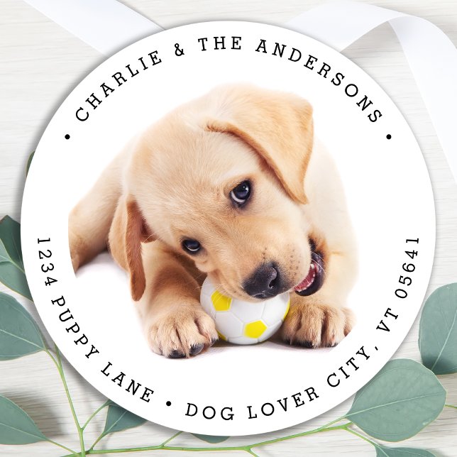 Sticker Rond Adresse de retour Simple personnalisé Chien Chien  (Créateur téléchargé)