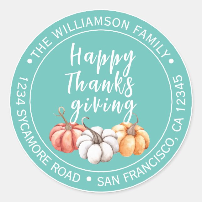 Sticker Rond Adresse de retour Turquoise bon thanksgiving Light (Devant)