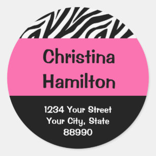 Sticker Rond Adresse de retour Zebra & Hot Pink (#LABL 008)