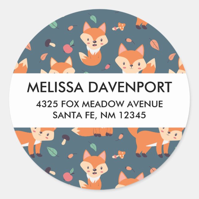 Sticker Rond Adresse du Motif animal du renard orange mou (Devant)