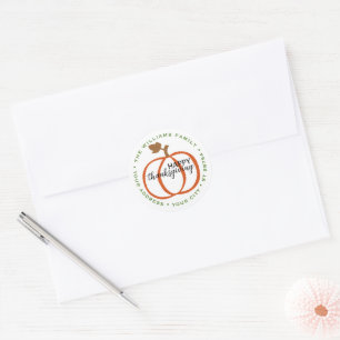Sticker Rond Adresse Familiale Personnalisée Sur Citrouille Art
