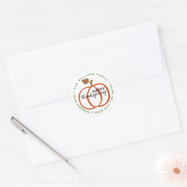 Sticker Rond Adresse Familiale Personnalisée Sur Citrouille Art (Enveloppe)