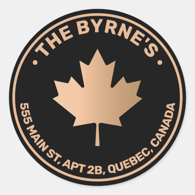 Sticker Rond Adresse Gold Canadian Maple Leaf (Devant)